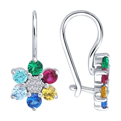 Cercei p-u copii din argint  cu pietre Cubic Zirconia Colorat, Corindon (rubin)