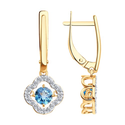 Cercei Suspendați din aur roșu cu pietre Cubic Zirconia Incolor, Topaz Swiss