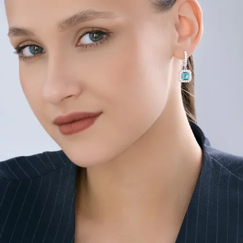 Cercei Suspendați din argint cu Cubic Zirconia Incolor, Cubic Zirconia Albastru