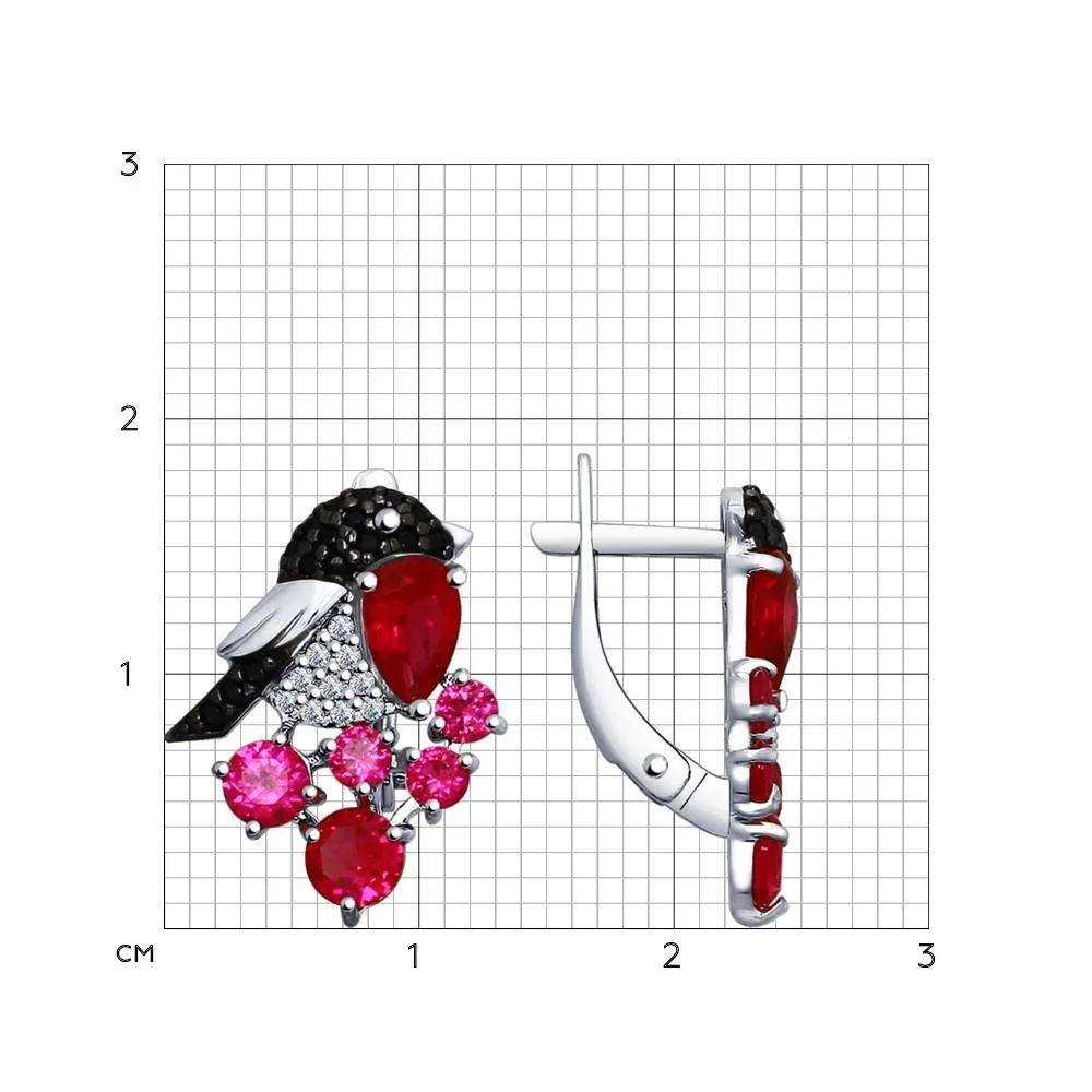 Cercei din argint cu Cubic Zirconia Incolor, Cubic Zirconia Negru și Corindon (rubin)