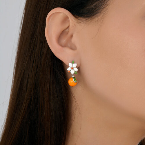 Cercei Suspendați din argint  cu pietre Cubic Zirconia Orange, Emailare
