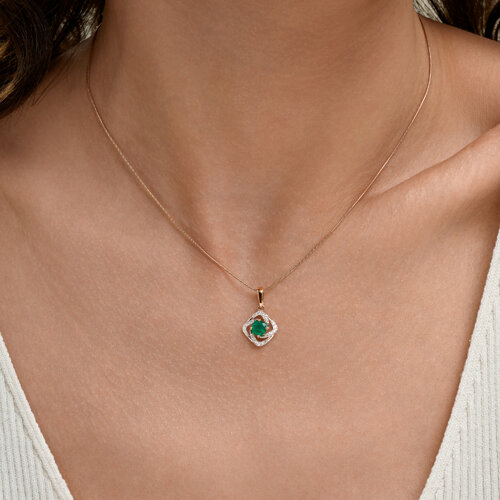 Pandantiv din aur roșu cu pietre Cubic Zirconia Incolor, Agat verde