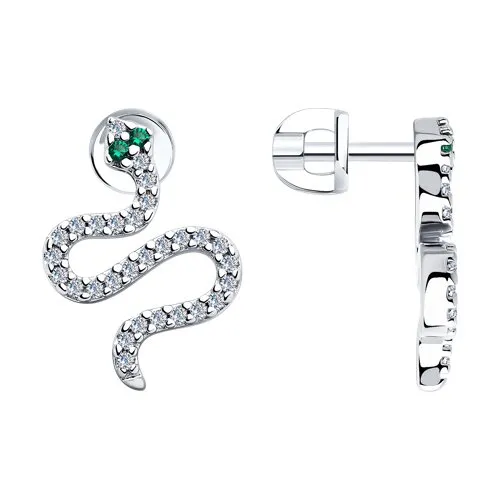 Cercei Pusete din argint cu Cubic Zirconia Incolor, Cubic Zirconia Verde