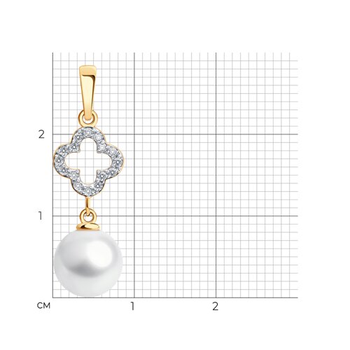 Pandantiv din aur roșu cu pietre Cubic Zirconia Incolor, Perla Albă