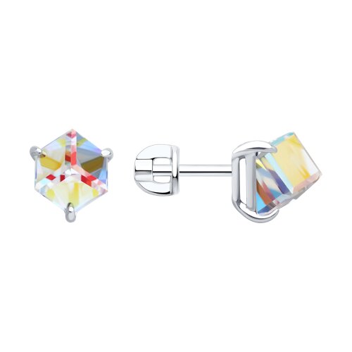 Серьги Пусеты из серебра с камнями Swarovski