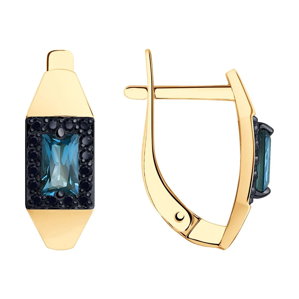 Cercei din aur roșu cu Cubic Zirconia Negru, Topaz London