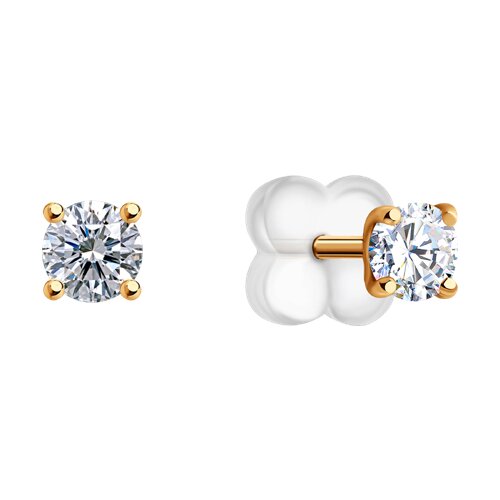 Cercei Pusete din aur roșu cu pietre Cubic Zirconia Incolor, Silicon