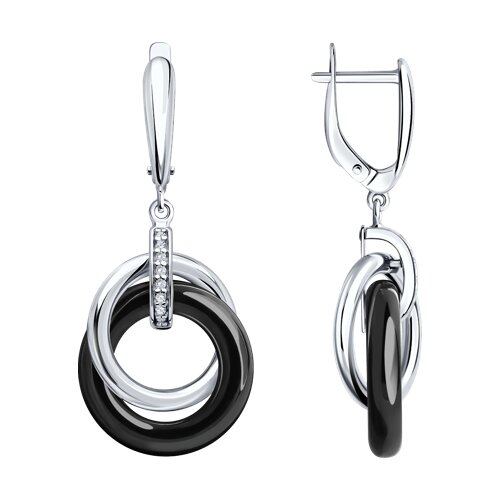 Cercei Suspendați din argint  cu pietre Cubic Zirconia Incolor, Ceramica neagră