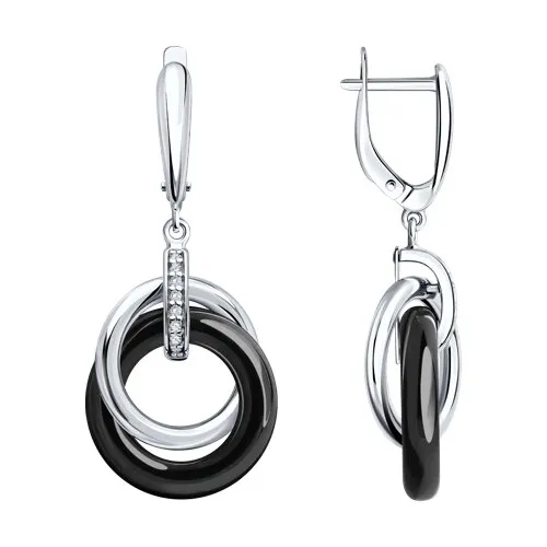 Cercei Suspendați din argint cu Cubic Zirconia Incolor, Ceramica neagră