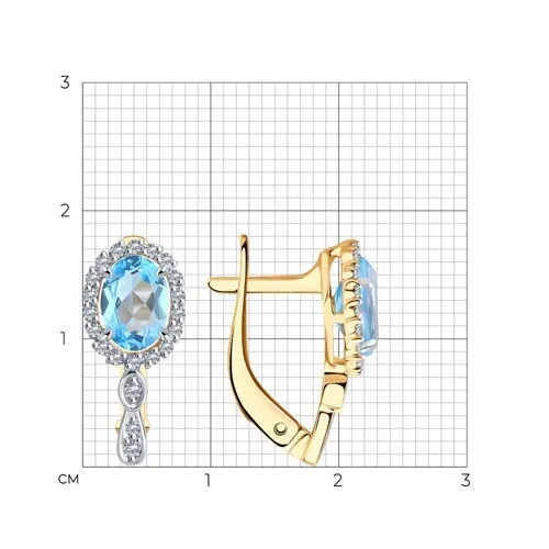 Cercei din aur roșu cu Cubic Zirconia Incolor, Topaz albastru