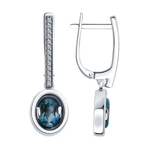 Cercei Suspendați din aur alb cu Cubic Zirconia Incolor, Topaz London
