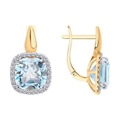 Cercei din aur roșu cu pietre Diamant, Topaz albastru