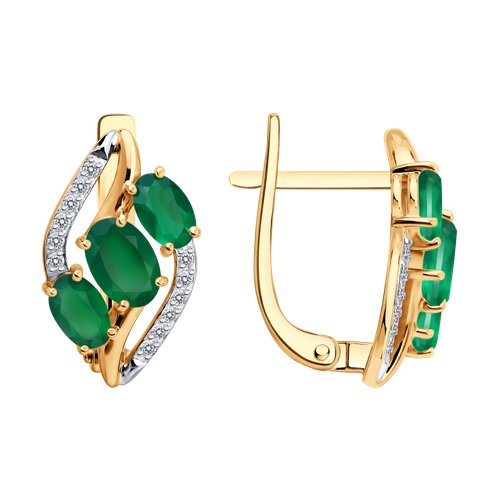 Cercei din aur roșu cu pietre Cubic Zirconia Incolor, Agat verde