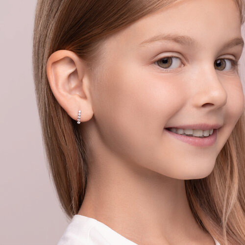 Cercei din aur roșu cu pietre Cubic Zirconia Incolor