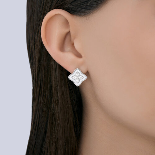 Серьги из серебра с камнями Фианит, Эмаль