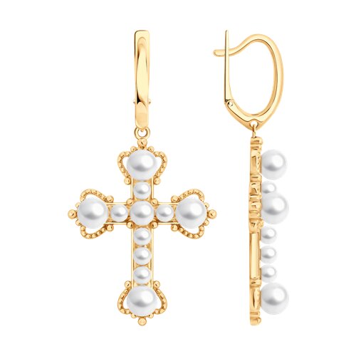 Cercei Suspendați din argint placat cu aur  cu pietre Perla Imit.