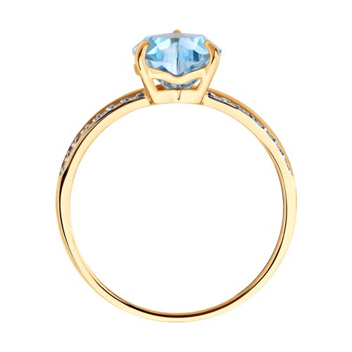 Inel din aur roșu cu pietre Cubic Zirconia Incolor, Topaz albastru