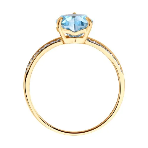 Inel din aur roșu cu Cubic Zirconia Incolor, Topaz albastru