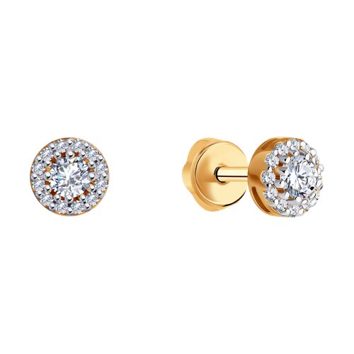 Cercei Pusete din aur roșu cu pietre Cubic Zirconia Incolor
