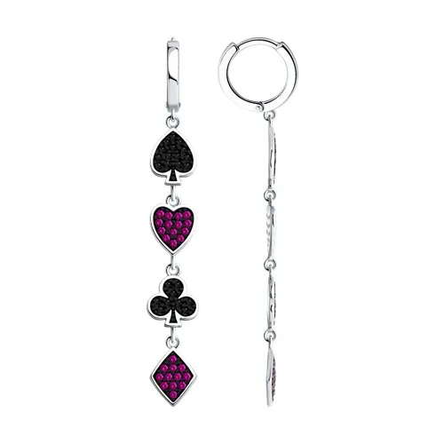 Cercei Creole din argint cu Cubic Zirconia Negru, Corindon (rubin)