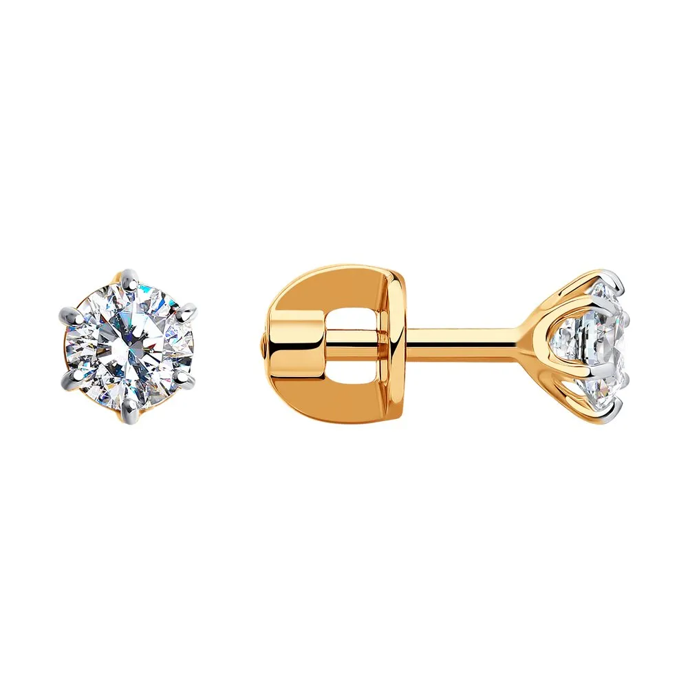 Cercei Pusete din aur roșu cu Cubic Zirconia Incolor