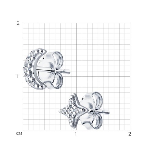 Серьги Пусеты из серебра с камнями Фианит