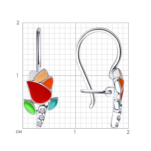 Cercei p-u copii din argint  cu pietre Cubic Zirconia Incolor, Emailare