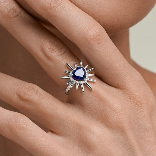 Кольцо из белого золота с камнями Бриллиант, Сапфир