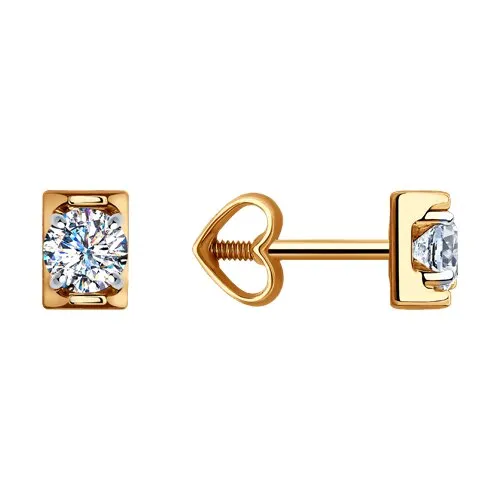 Cercei Pusete din aur roșu cu Cubic Zirconia Incolor