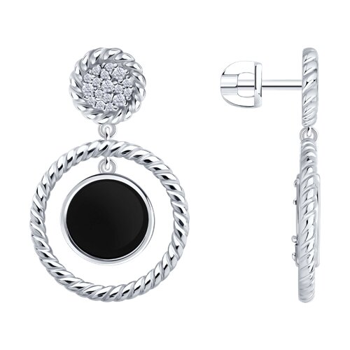 Cercei Pusete din argint  cu pietre Cubic Zirconia Incolor, Agat negru