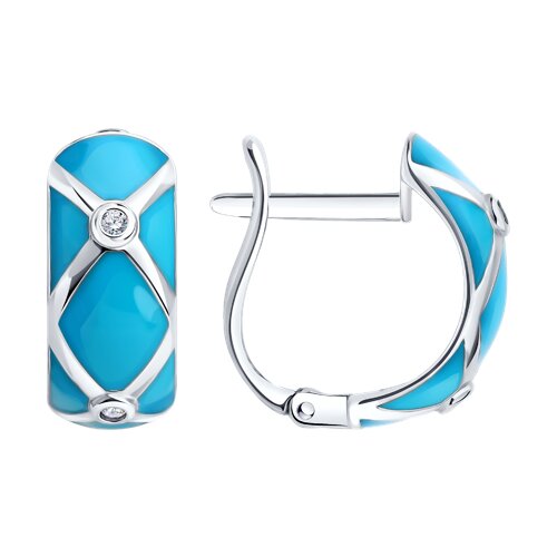 Серьги из серебра с камнями Фианит, Эмаль