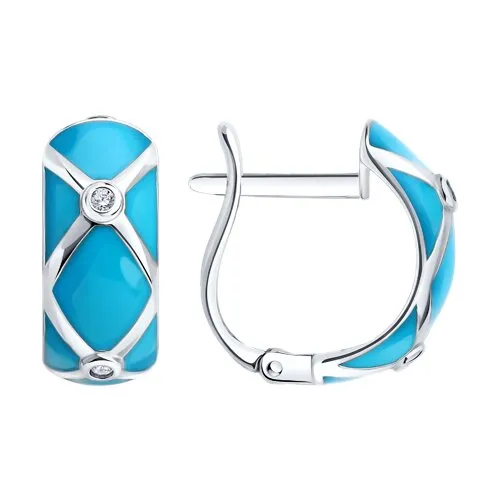 Cercei din argint cu Cubic Zirconia Incolor, Emailare