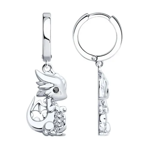 Cercei Creole din argint cu Cubic Zirconia Incolor, Emailare