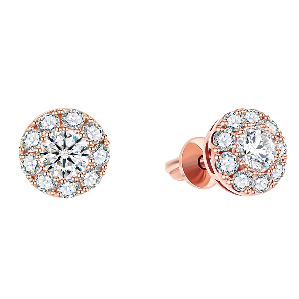 Серьги Пусеты из красного золота с камнями Бриллиант