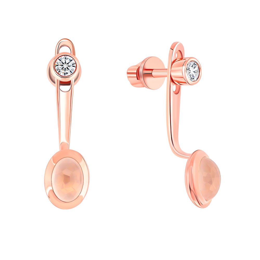 Cercei Pusete din aur roșu cu pietre Diamant, Cuarț roz