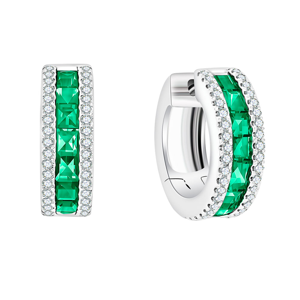 Серьги Конго из белого золота с камнями Бриллиант, Изумруд