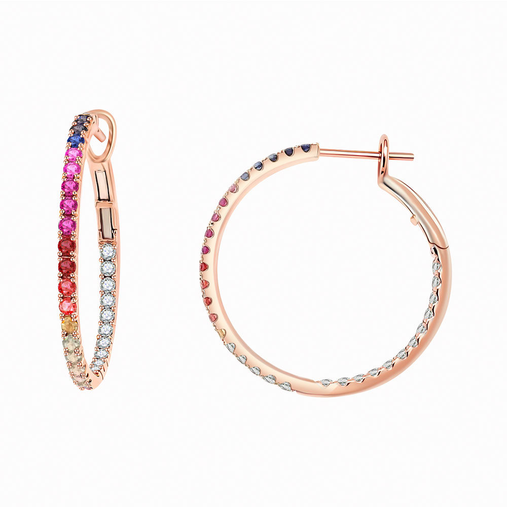 Серьги Конго из красного золота с камнями Бриллиант, Сапфиры Разноцветные и Металлический стержень