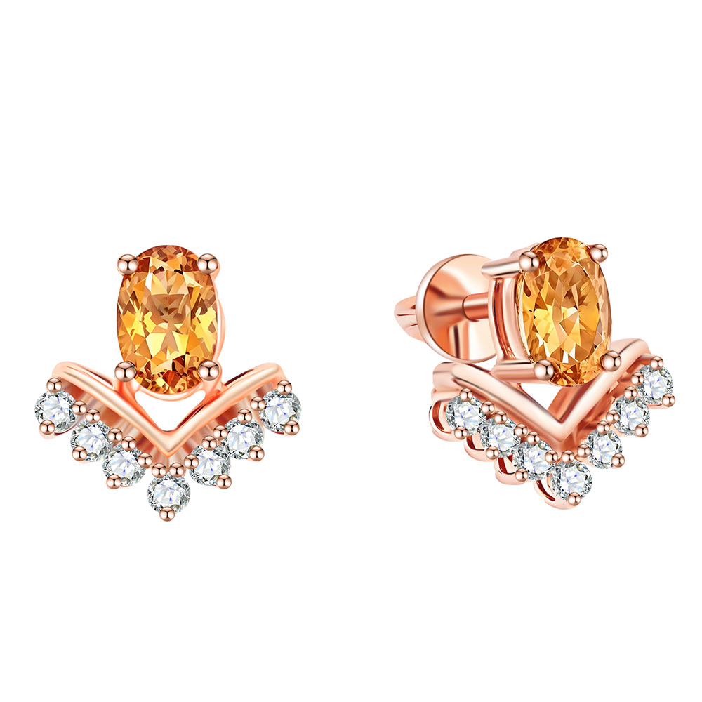 Cercei Pusete din aur roșu cu pietre Diamant, Citrin