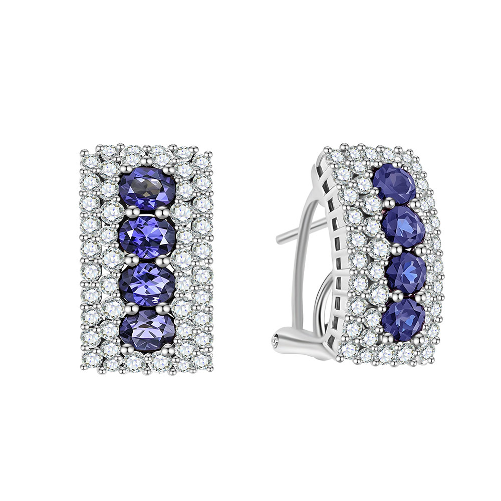 Серьги из белого золота с камнями Бриллиант, Сапфир