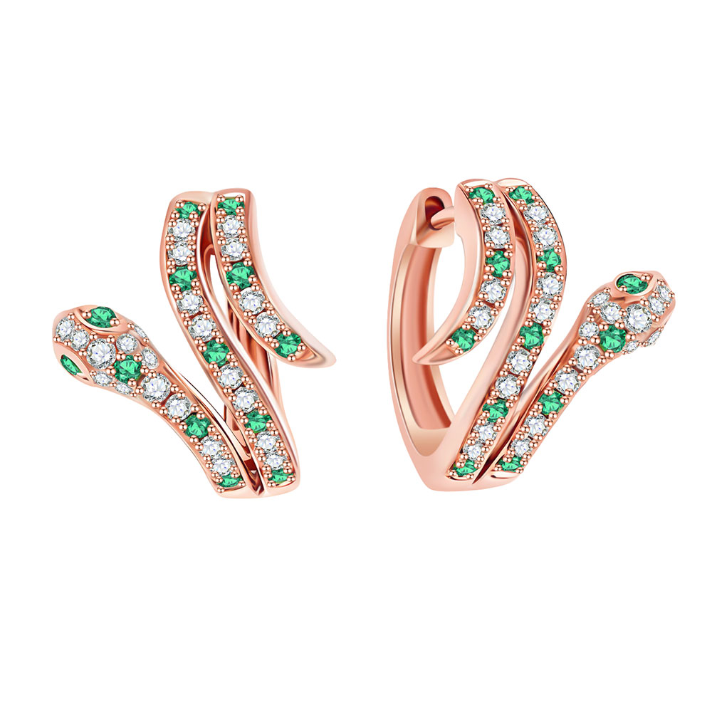 Серьги Конго из красного золота с камнями Бриллиант, Изумруд