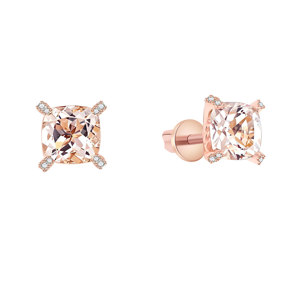 Cercei Pusete din aur roșu cu pietre Diamant, Morganit