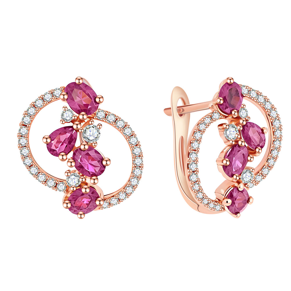 Серьги из красного золота с камнями Бриллиант, Рубин