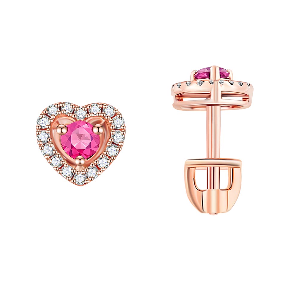 Cercei Pusete din aur roșu cu pietre Diamant, Safir roz