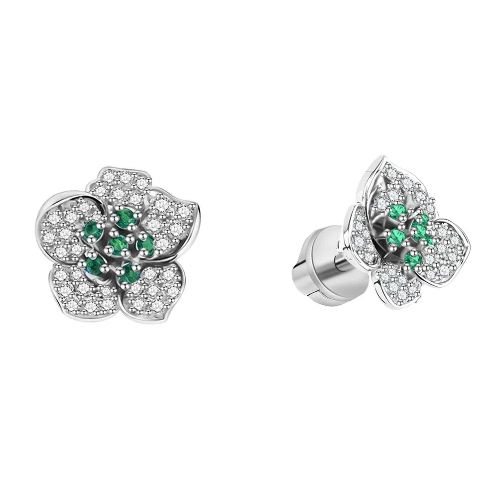 Cercei Pusete din aur alb cu Diamant, Smarald