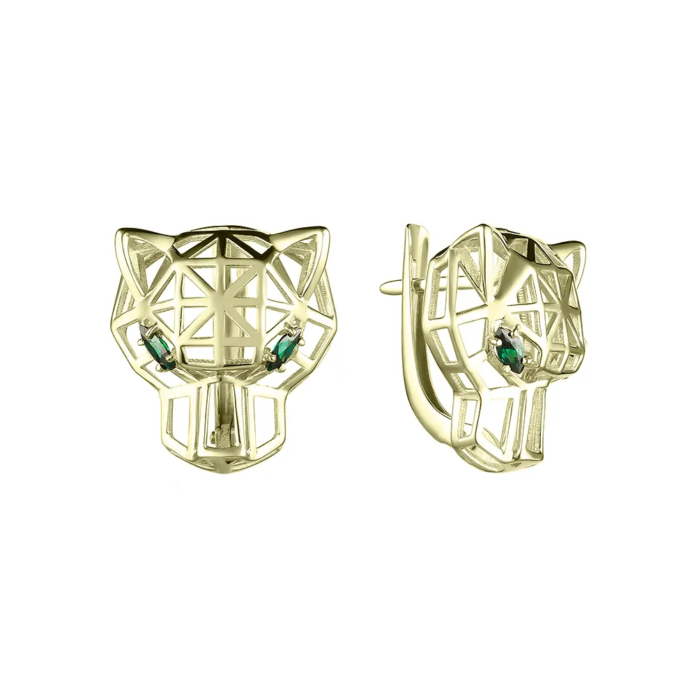 Cercei din aur galben cu Cubic Zirconia Verde