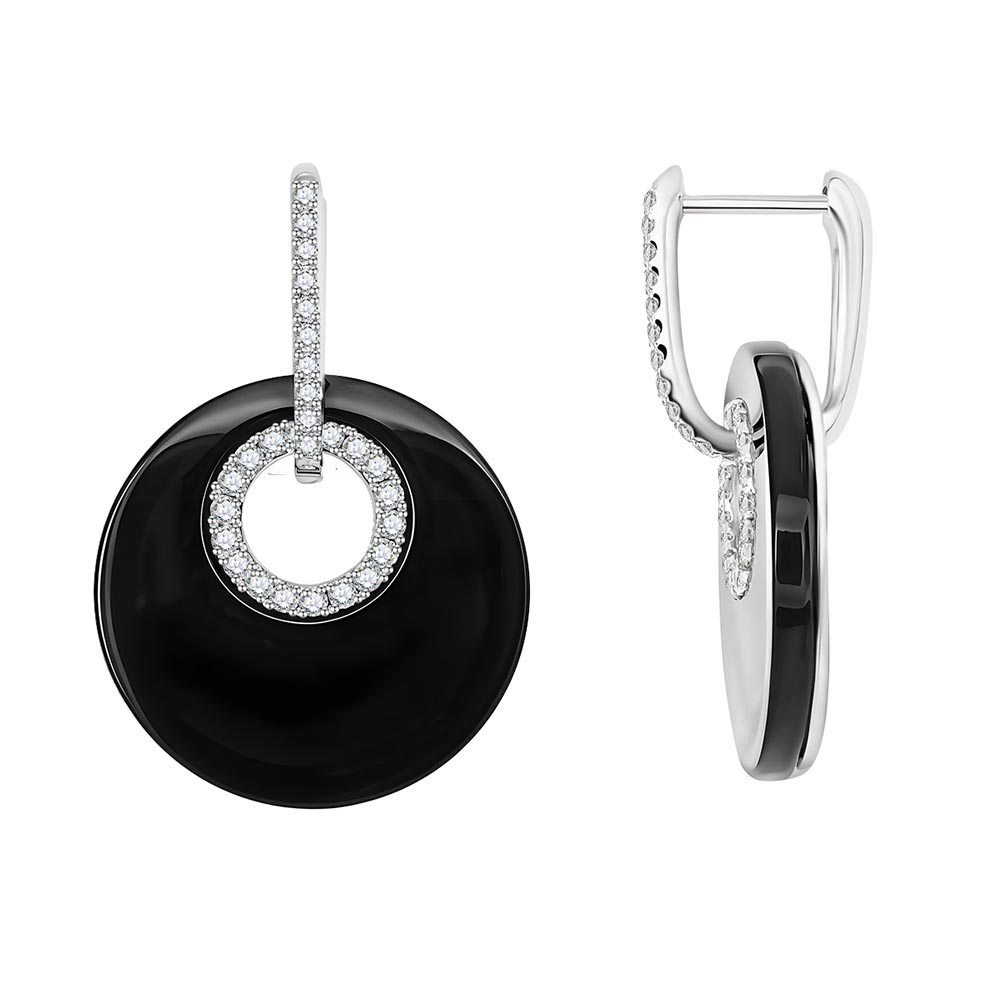 Cercei Suspendați din aur alb cu pietre Diamant, Onix negru
