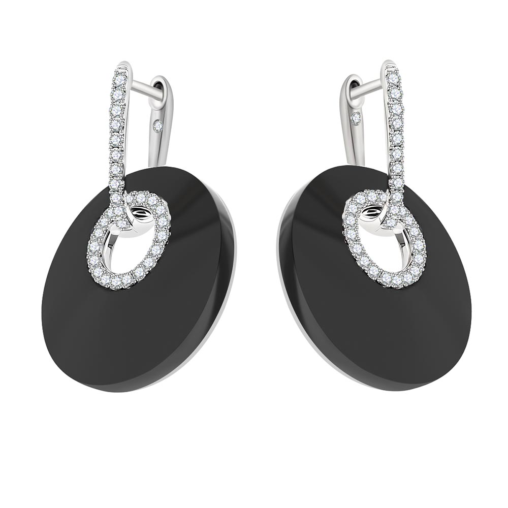 Cercei Suspendați din aur alb cu pietre Diamant, Onix negru