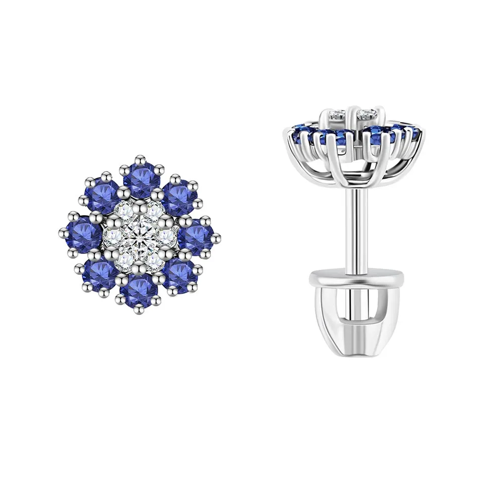 Cercei Pusete din aur alb cu Diamant, Safir
