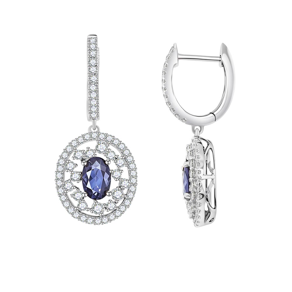 Cercei Creole din aur alb cu Diamant, Safir