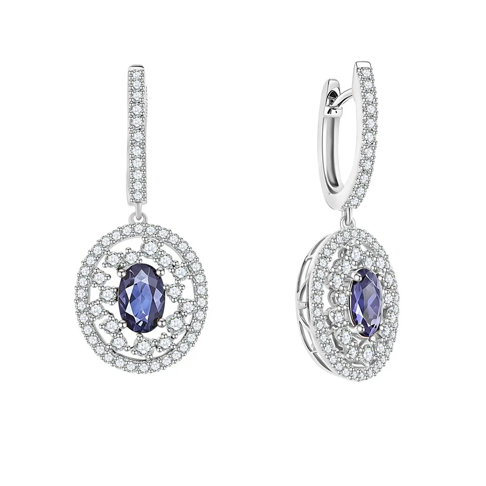 Cercei Creole din aur alb cu Diamant, Safir